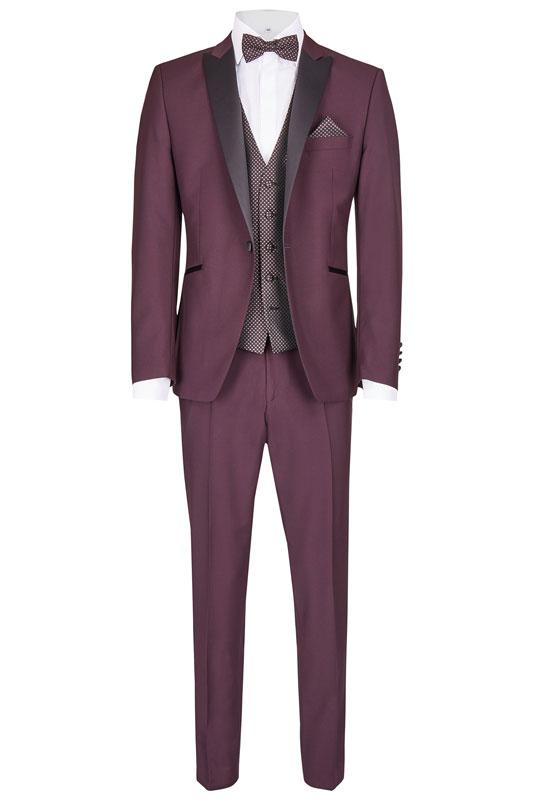 Smoking, Bordeaux rood opgesneden revers in wol mohair - Afbeelding 2