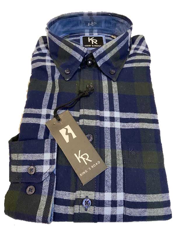 Shirt King's Road, Blauw Groen Ruit, Zware Flannel - Afbeelding 2