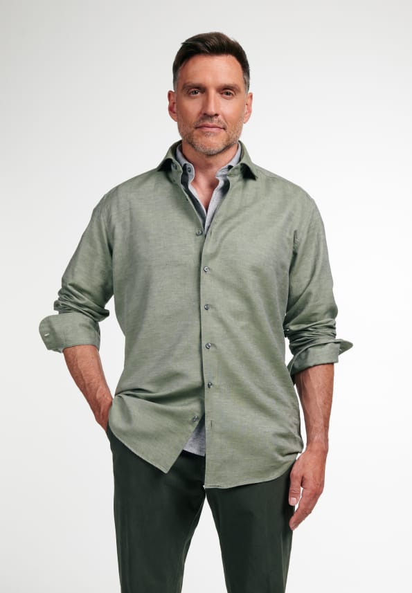 Eterna Lange Mouw Overhemd Modern Fit Soft Tailoring Twill Limoen Groen Uni - Afbeelding 2