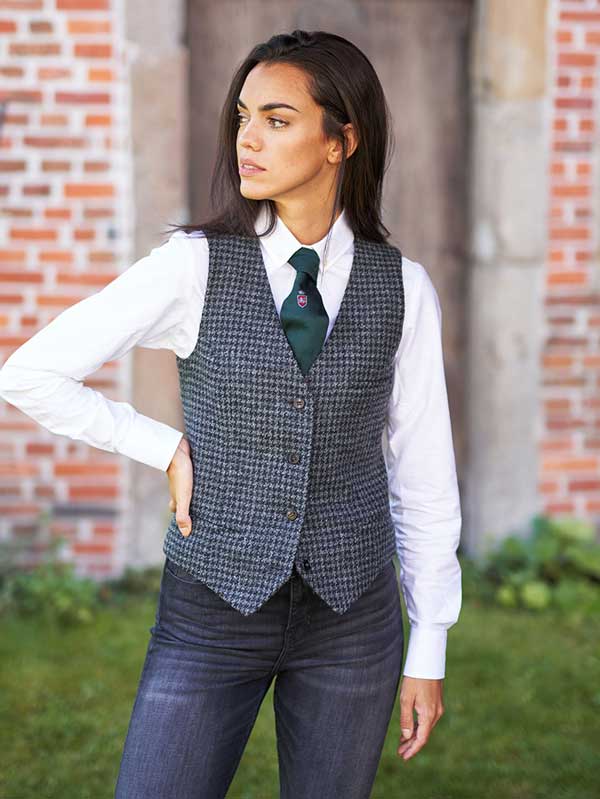 Harris Tweed Dames Vestje Lea Black Houndstooth