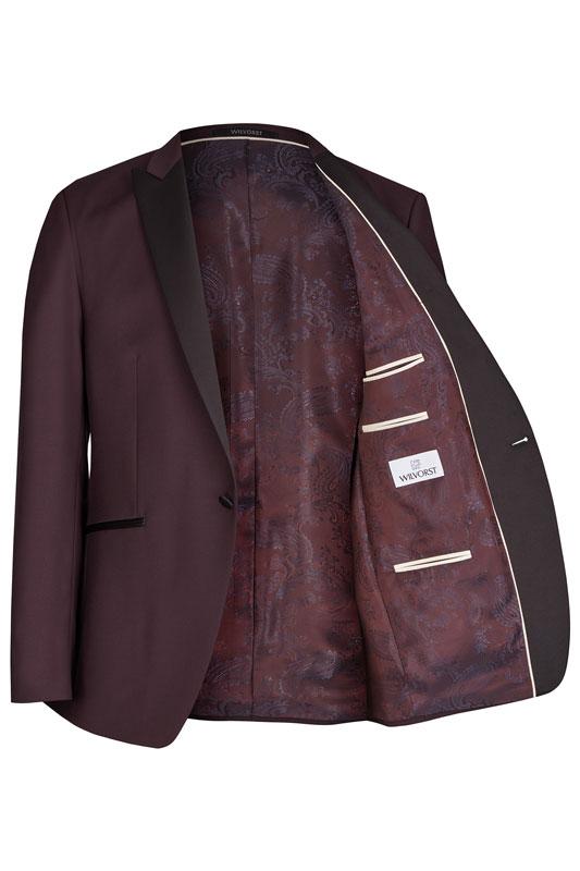 Smoking, Bordeaux rood opgesneden revers in wol mohair - Afbeelding 3