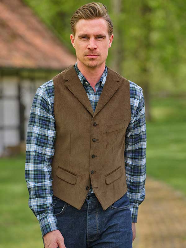 Genua Cord Vestje met revers Mud