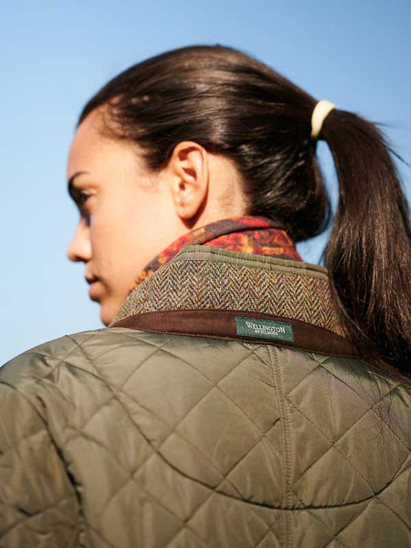 Dames Steppmantel Gabby Met Tweedbekleding In Olive - Afbeelding 4
