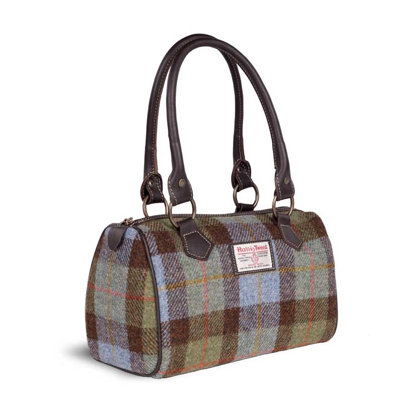 Harris Tweed Barrel Bag - Green Blue Check