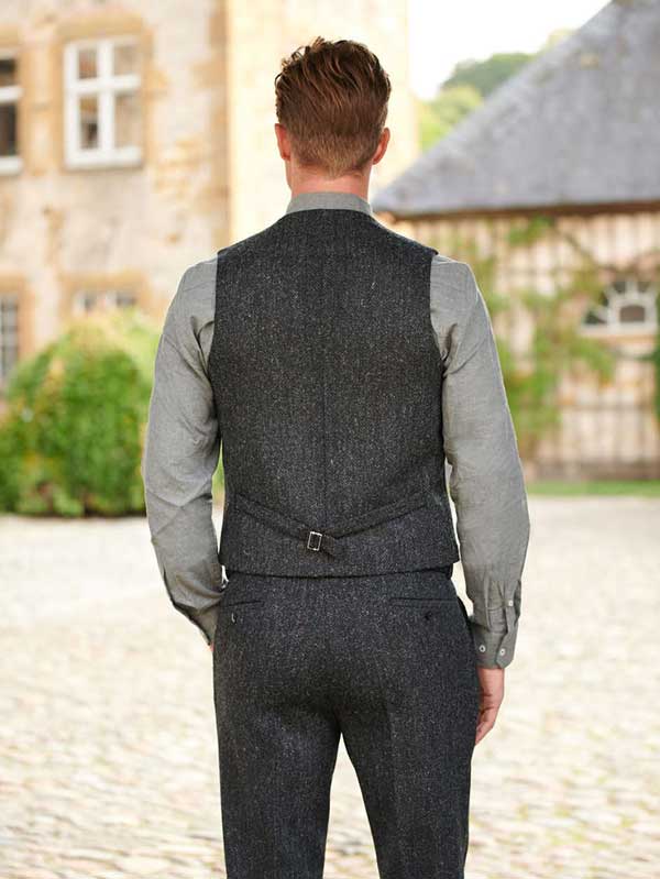 Harris Tweed Vestje Wales Met Revers In Charcoal - Afbeelding 2