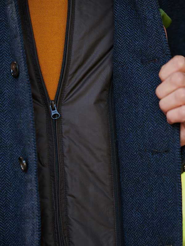 Harris Tweed Overjas Austria In Blue Herringbone - Afbeelding 3