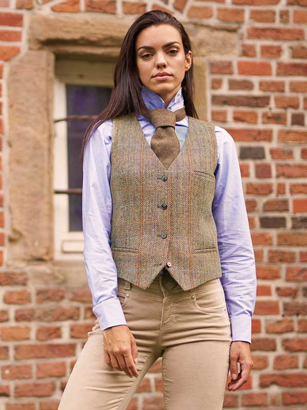 Harris Tweed Dames Vestje Lea In Sand Herringbone