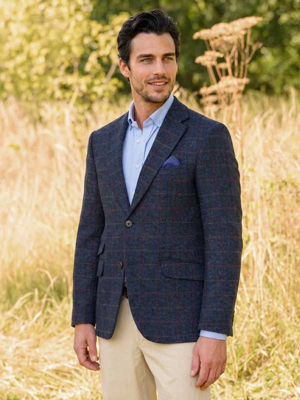 Harris Tweed Jacket "London" In Scottish Blue