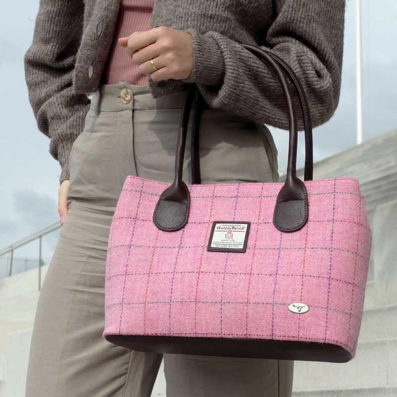 Harris Tweed 'Cassley' Classic Handbag in Bright Pink with Overcheck - Afbeelding 2