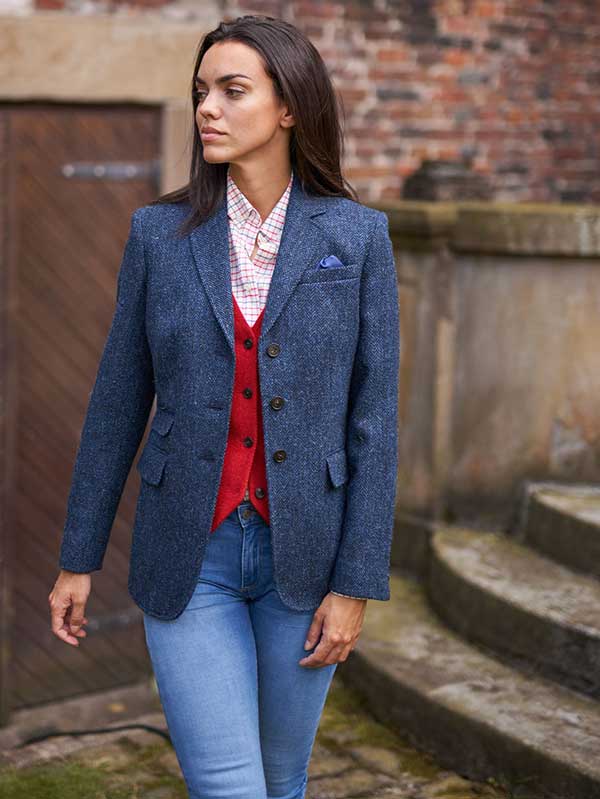 Harris Tweed Dames Jasje Carola In Blue Herringbone