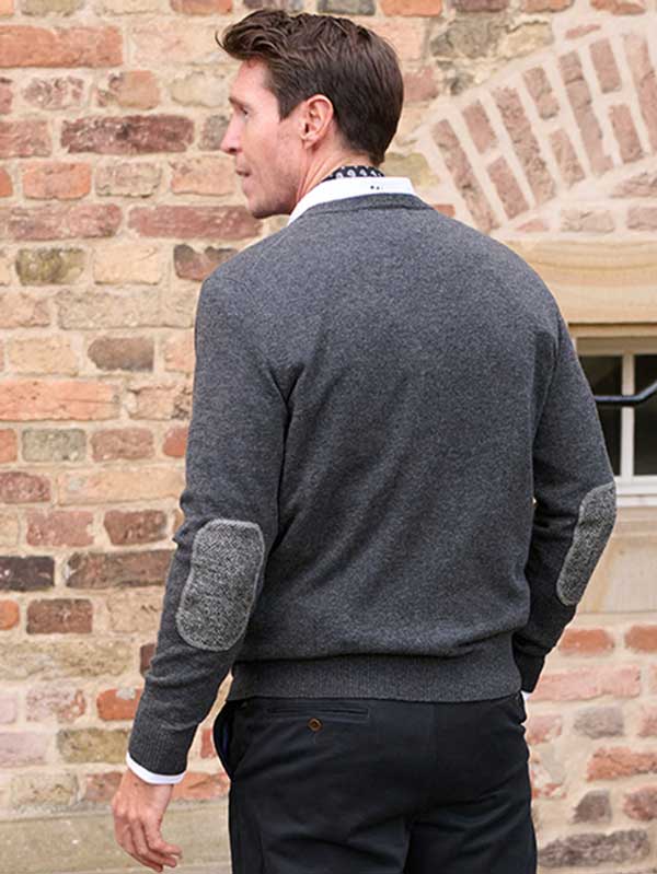 Pullover lambswool Charcoal met Harris Tweed details Charcoal - Afbeelding 2