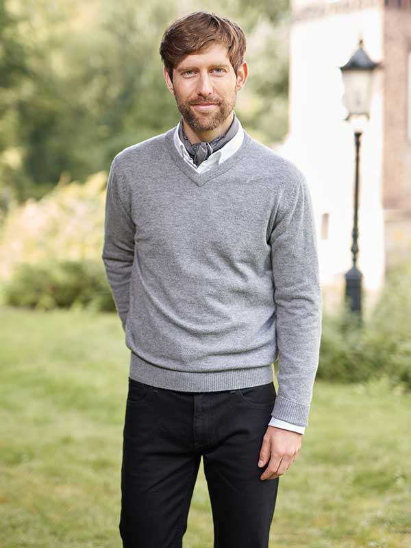 Pullover lambswool Cloud Grey met Harris Tweed details Grijs - Afbeelding 2