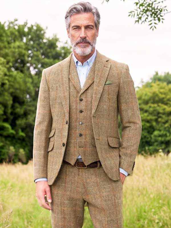 Harris Tweed Jacket "London" In Sand Herringbone
