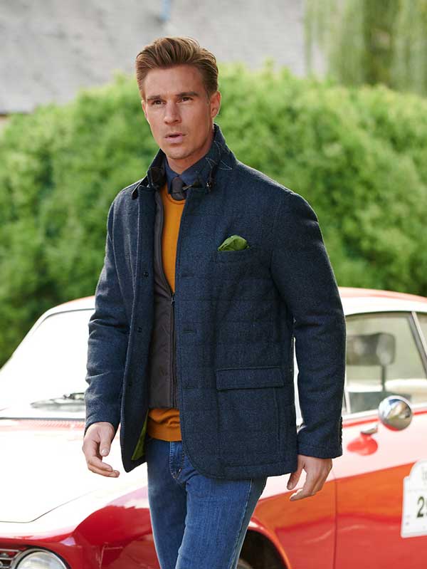 Harris Tweed Overjas Austria In Blue Herringbone