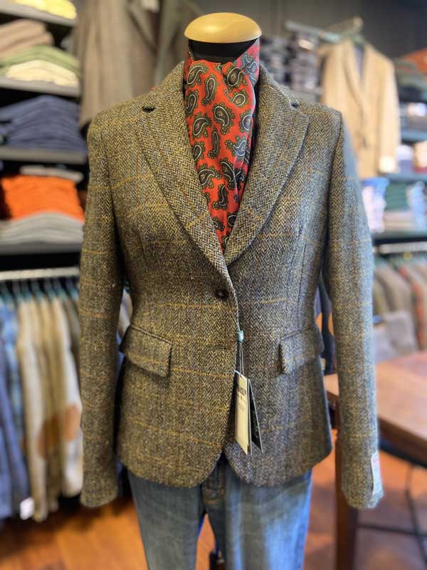 Harris Tweed Dames Jasje Kort "Ami" In Green-Blue Herringbone