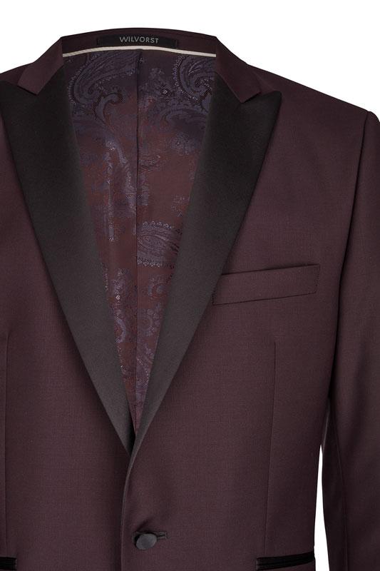 Smoking, Bordeaux rood opgesneden revers in wol mohair - Afbeelding 4