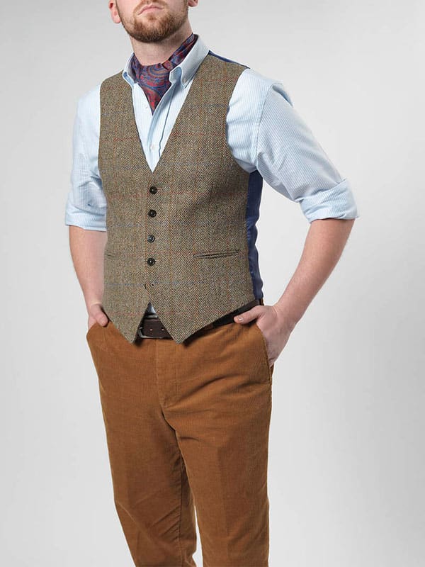Harris Tweed Vestje Tailor Zonder Revers In Light Green - Afbeelding 2