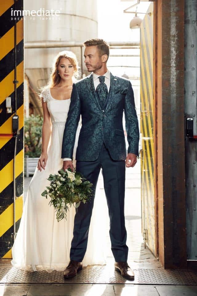 Trouwpak Immediate, donkergroen met bloemenpatroon