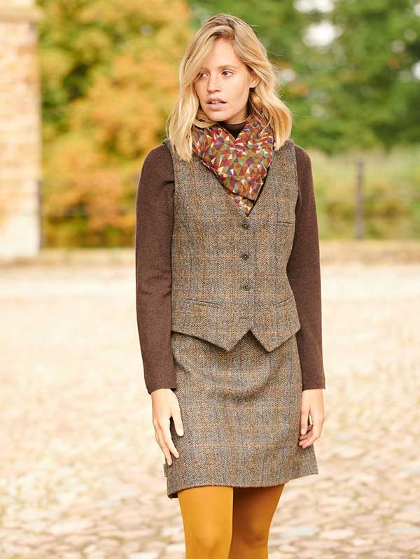 Harris Tweed Dames Rok In Green-Blue Herringbone