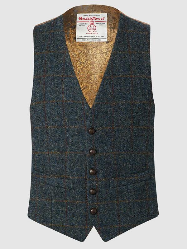 Harris Tweed Vestje, Iain Waistcoat - Blue Multi