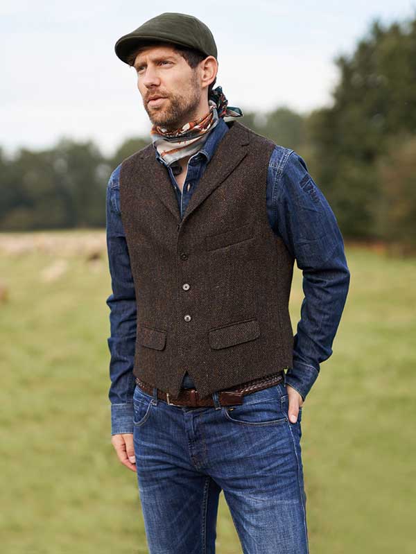 Harris Tweed Vestje Wales Met Rever In Multicolor