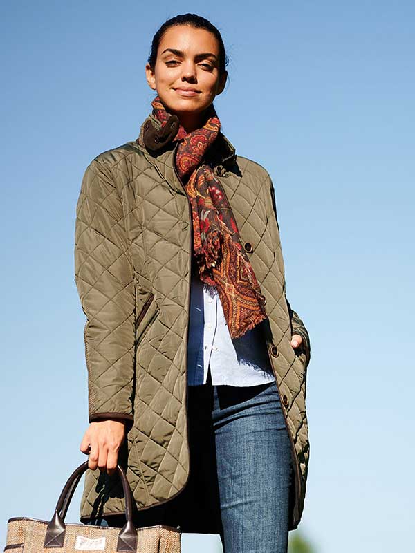 Dames Steppmantel Gabby Met Tweedbekleding In Olive - Afbeelding 2