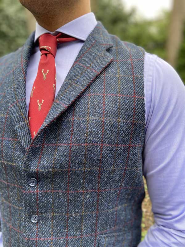 DF Harris Tweed Waistcoat Met Revers 613 - Afbeelding 4