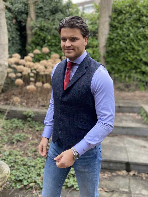 DF Harris Tweed Waistcoat Met Revers 613 - Afbeelding 2
