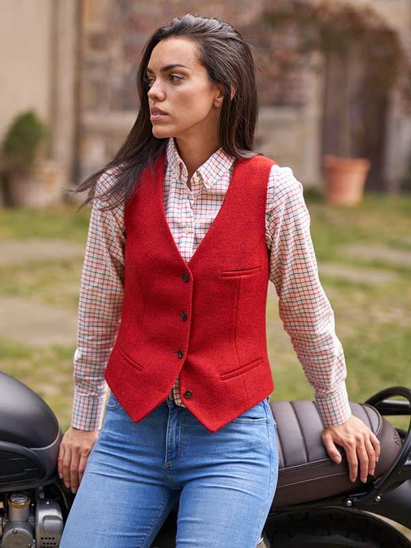 Harris Tweed Dames Vestje Lea In Red Twill