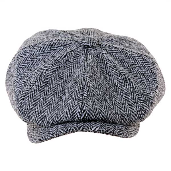 Harris Tweed Baker Boy Cap Scott Black Grey - Black Tie