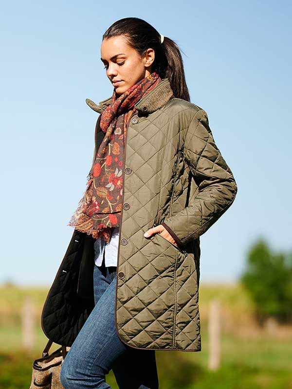Dames Steppmantel Gabby Met Tweedbekleding In Olive