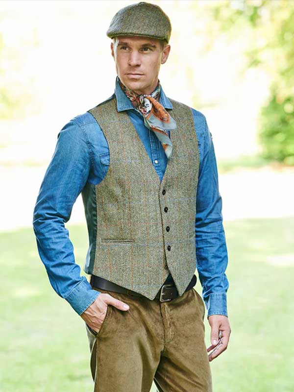 Harris Tweed Vestje Tailor Zonder Revers In Light Green