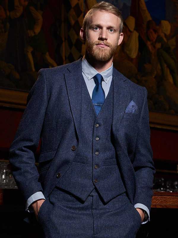 Tweed kostuum Donkerblauw