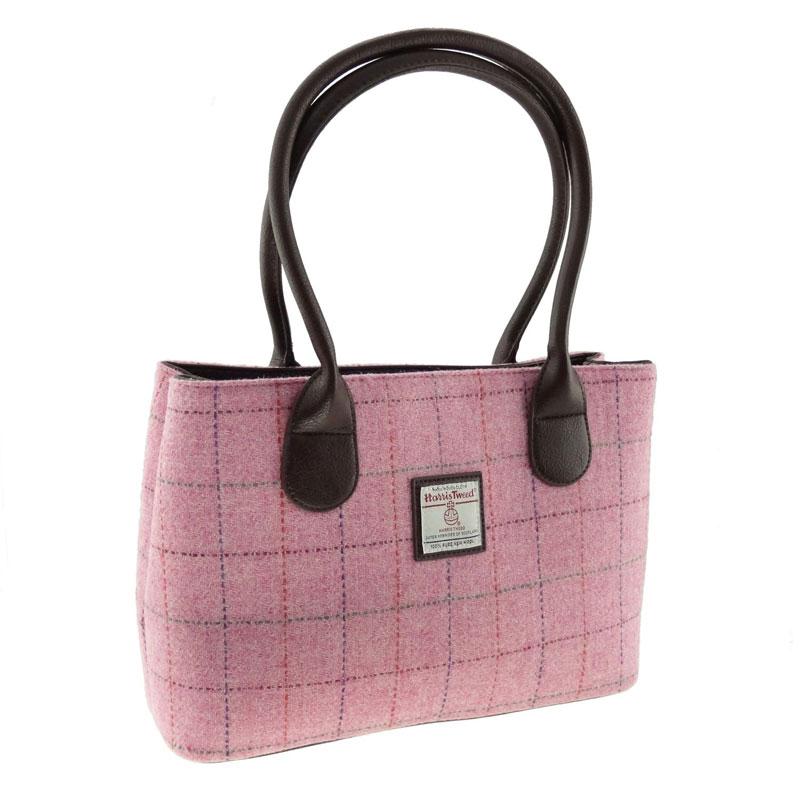 Harris Tweed 'Cassley' Classic Handbag in Bright Pink with Overcheck