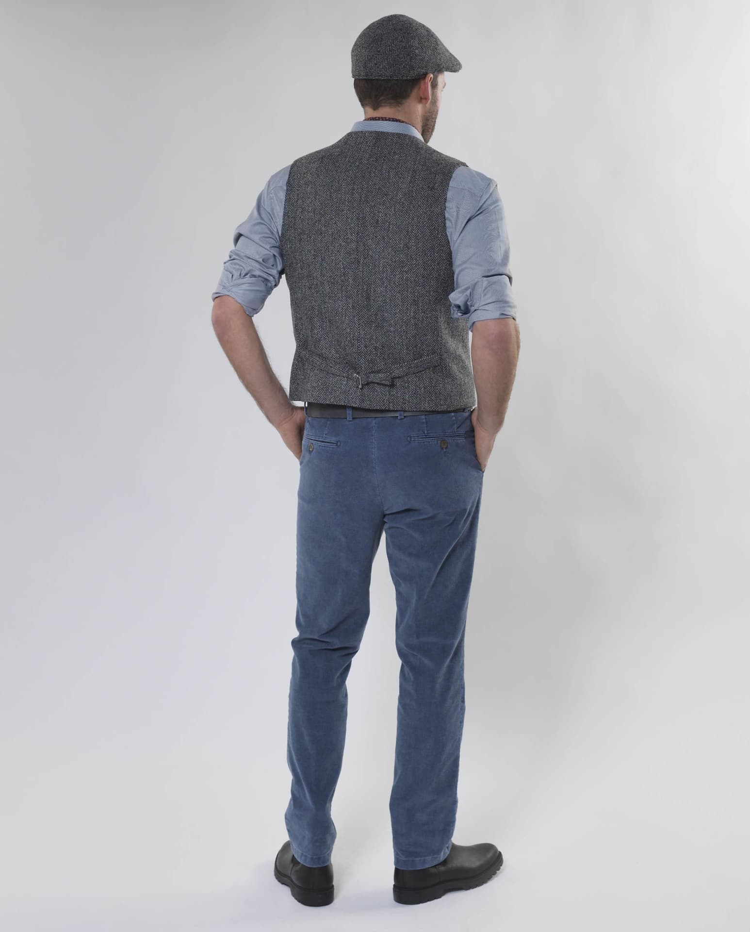 Harris Tweed Vestje "Wales" Met Revers In Black Herringbone - Afbeelding 3