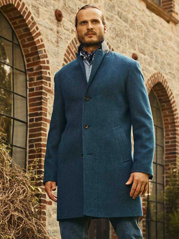 Harris Tweed Overjas Howard In Blue Herringbone