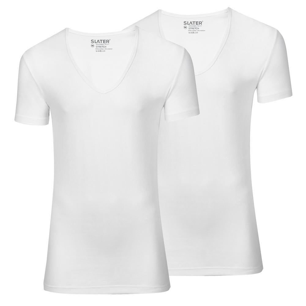 T-shirt Stretch Diepe V hals, 2 pack
