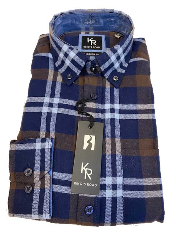 Shirt King's Road, Blauw Bruin Ruit, Zware Flannel - Afbeelding 2