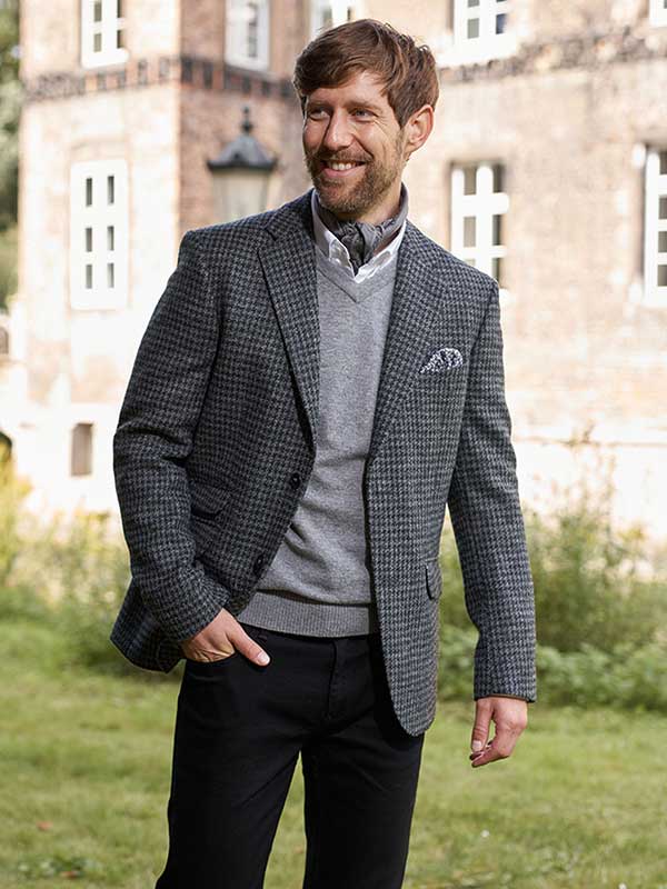 Harris Tweed Jacket London In Black Houndstooth