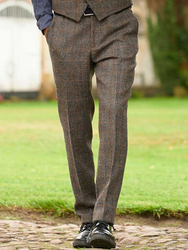 Harris Tweed Pantalon Mr Miller In Green-Blue Herringbone