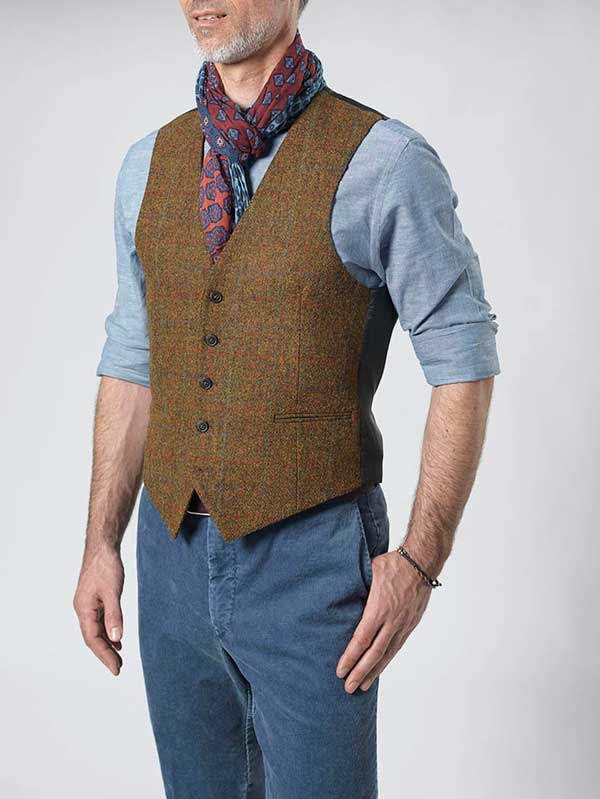 Harris Tweed Vestje "Tailor" Zonder Revers In Country Classic - Afbeelding 2