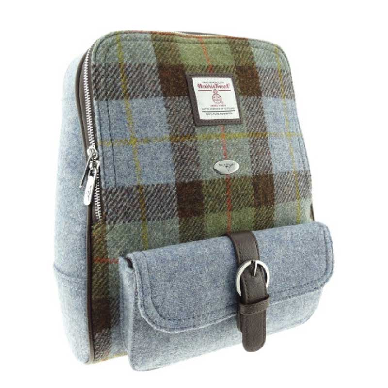 Harris Tweed 'Naver' Backpack in MacLeod Tartan / Plain Light Blue