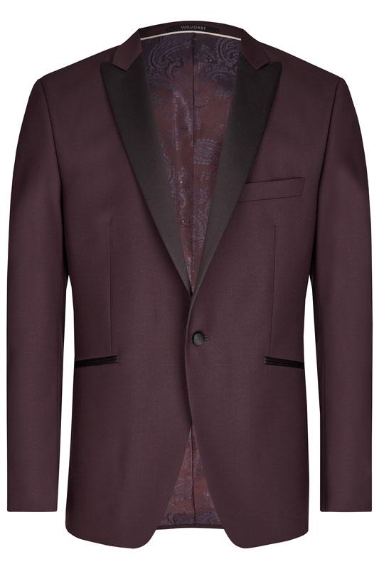 Smoking, Bordeaux rood opgesneden revers in wol mohair