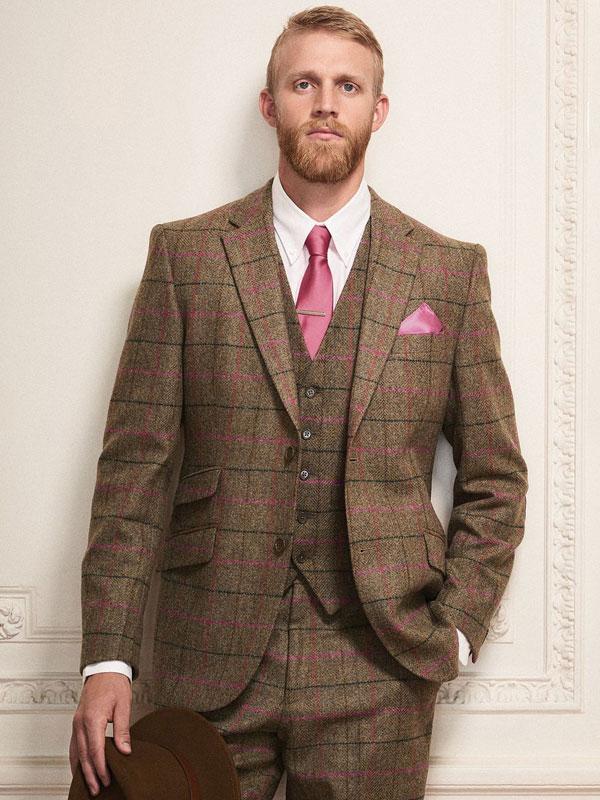 Tweed kostuum Groen Met Roze Overruit