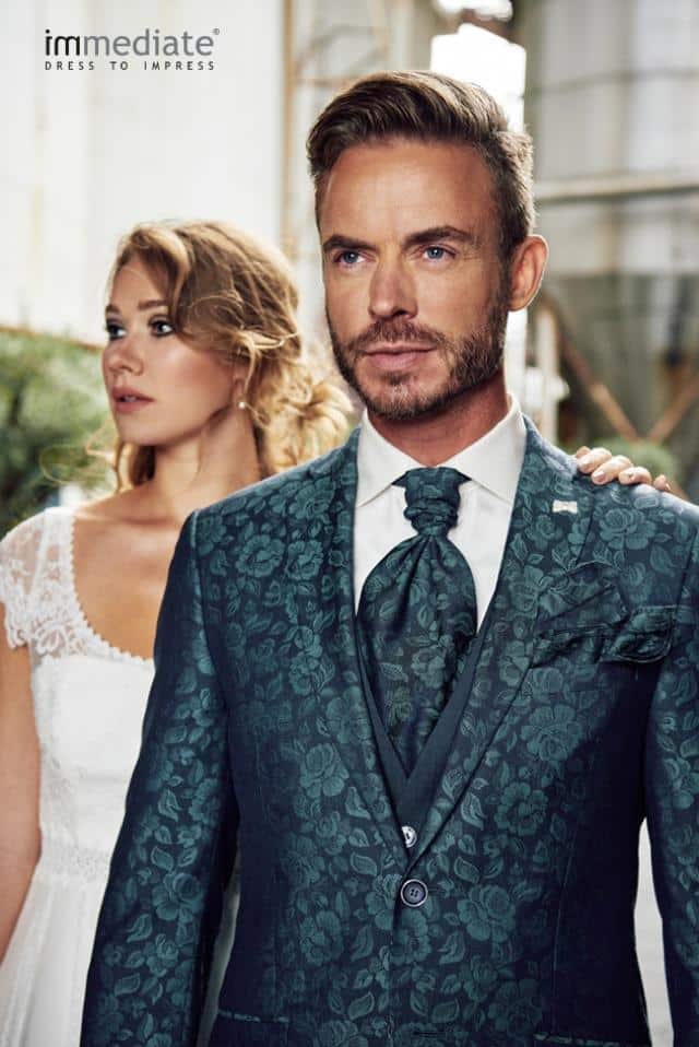 Trouwpak Immediate, donkergroen met bloemenpatroon