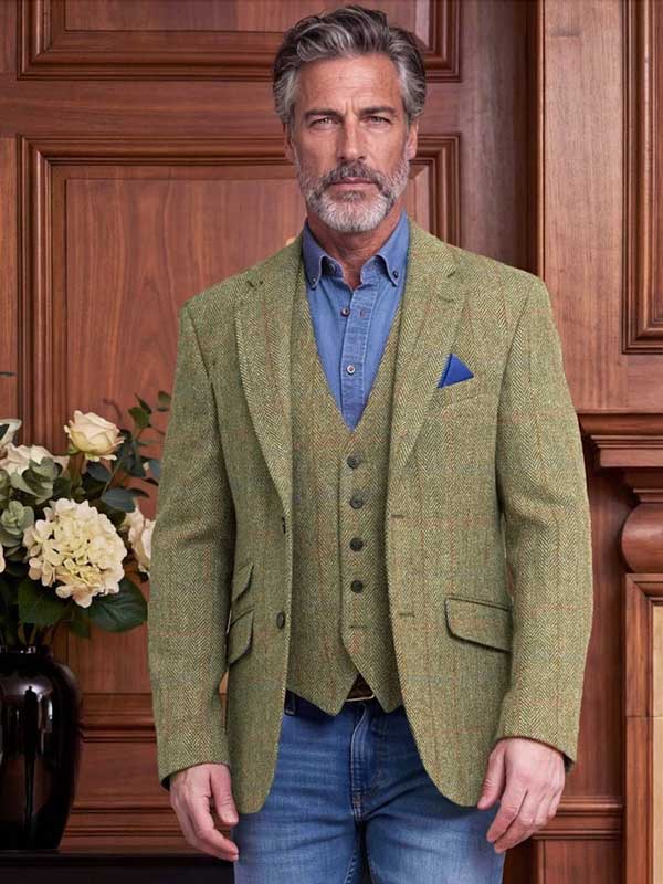 Harris Tweed Jacket "London" In Light Green