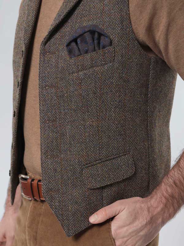 Harris Tweed Vestje "Wales" Met Revers In Evergreen - Afbeelding 3