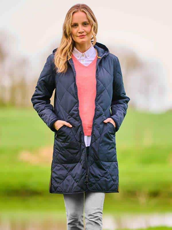 Dames Lichtgewicht Steppmantel 'Perth' Met Capuchon In Navy