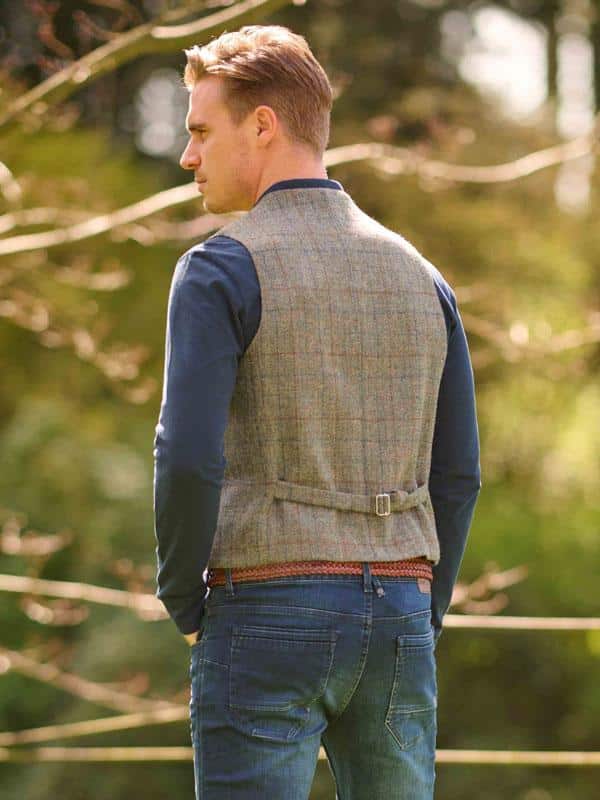 Harris Tweed Vestje Wales Met Revers In Walnut Check - Afbeelding 2