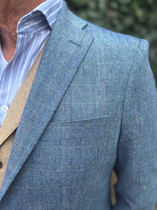 Sheppard & Jones, Zijden Zomerjasje In Light Blue Herringbone - Afbeelding 4
